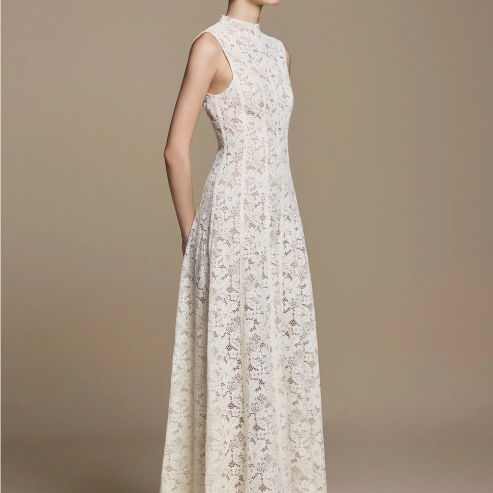 Huong Boutique Louise High-Neck Lace Maxi Dress in White Cream